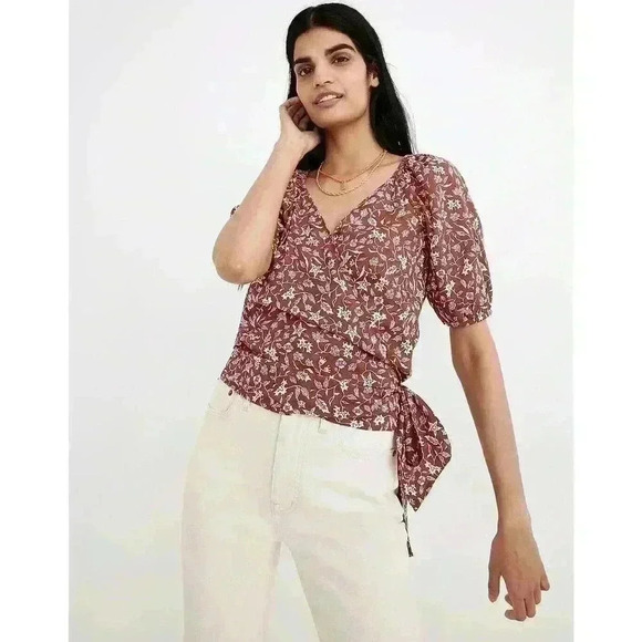 Madewell Puff Sleeve Wrap Crop Top In Batik Vine Small S Floral Boho Cottagecore - Picture 3 of 4